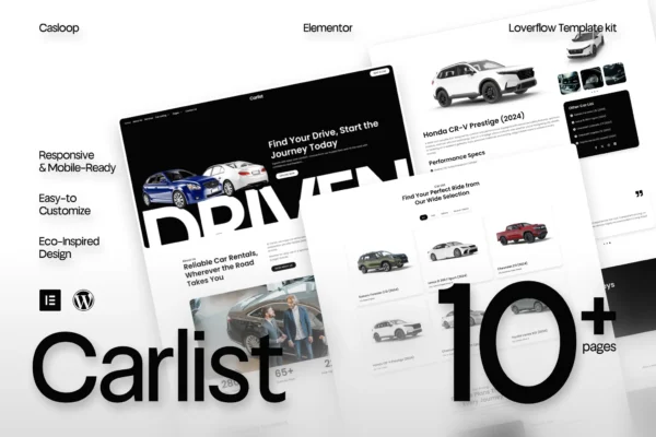 Carlist - Modern Minimalist Car Rental Elementor Template Kitย