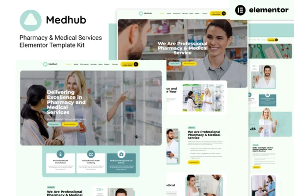 MedHub - Pharmacy & Medical Services Elementor Template Kit 