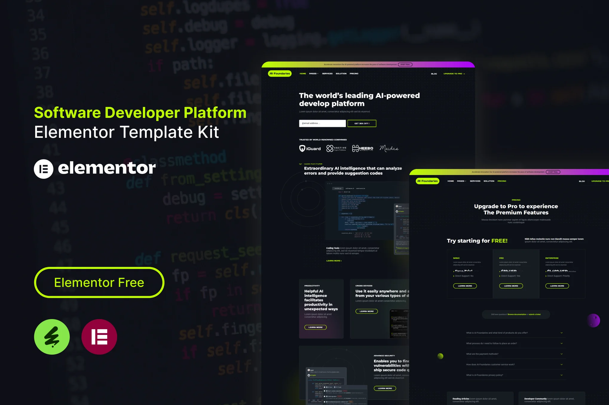 AI Foundaries - Software Developer Platform Elementor Template Kit