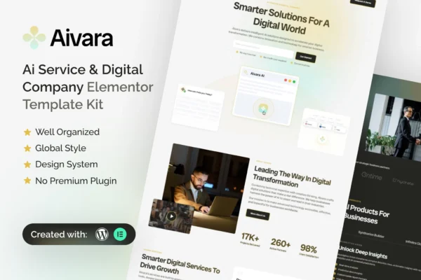 Aivara - AI Service & Digital Company Elementor Template Kit