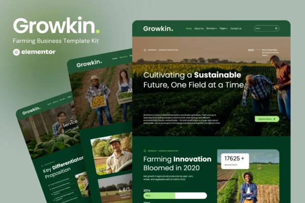 Growkin - Farming Business Website Elementor Template Kits