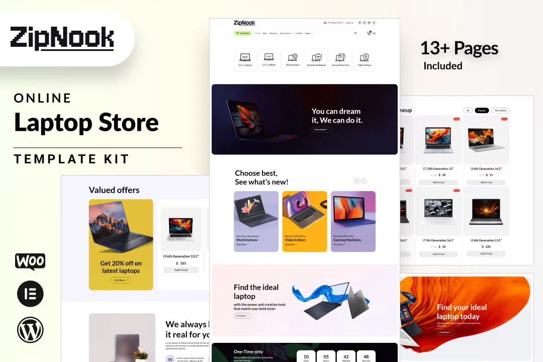 Zipnook - Woocommerce Laptop Store Elementor Pro Template Kit